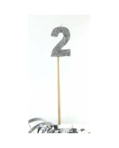 Silver Glitter Long Stick Candle # 2 (447902A)