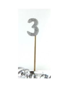 Silver Glitter Long Stick Candle # 3 (447903A)