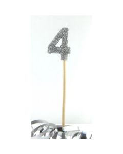 Silver Glitter Long Stick Candle # 4 (447904A)