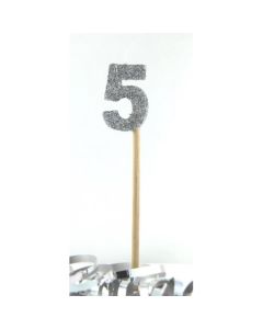 Silver Glitter Long Stick Candle # 5 (447905A)