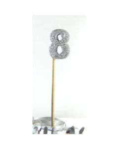 Silver Glitter Long Stick Candle # 8 (447908A)