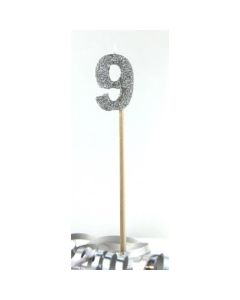 Silver Glitter Long Stick Candle # 9 (447909A)