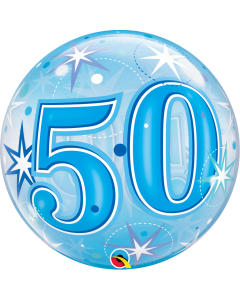50 Blue Starburst Sparkle - 22 Inch Bubble Balloon (48447Q)