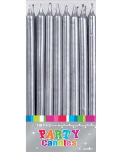Candle Small Tappered 12cm (5 Inch) - 16 Pack - Silver (E54702)