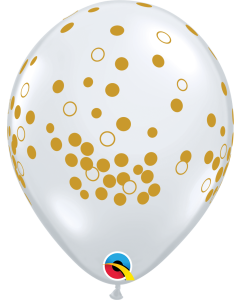 Confetti Dots (Gold) - Diamond Clear - 28cm (11 Inch) Latex Balloon (55450Q)