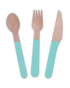 Wooden Cutlery Mixed Teal (Pack of 12) (E6888)