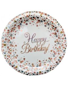 Sparkling Fizz Rose Gold - Plate Happy Birthday - 23 cm (9 Inch) (635692A)