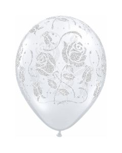 Glitter Roses A Round  Diamond Clear - 28cm (11 Inch) Latex Balloon (74307Q)