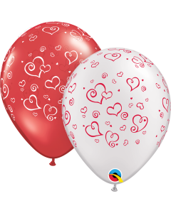 Heart Swirl - Ruby & White - 28cm (11 Inch) Latex Balloon (76876Q)