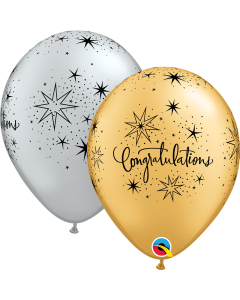 Congratulations Elegant - Silver & Gold - 28cm (11 Inch) Latex Balloon (82730Q)
