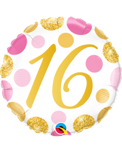 16th Pink & Gold Dots - 18 Inch Foil Balloons (88172Q)