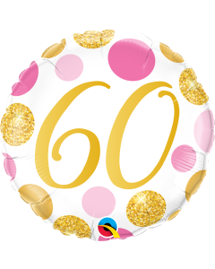 60th Pink & Gold Dots - 18 Inch Foil Balloon (88190Q)