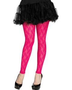 Footless 80s Lace Leggings - Neon Pink (LE90554PK)