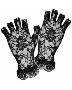 Short Lace Fingerless Gloves - Black (AR6702BK)