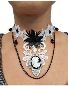 Steampunk Choker - White With Lace (CA7121)