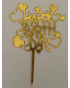 Happy Birthday Lovehearts - Gold - Cake Topper (CB0843)