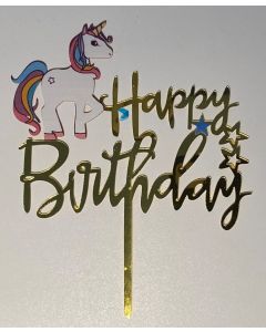 Happy Birthday Unicorn - Gold - Cake Topper (CB0846)