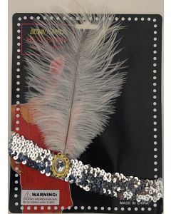 1920's Headband - Silver Band With Silver Feather (CB1176)