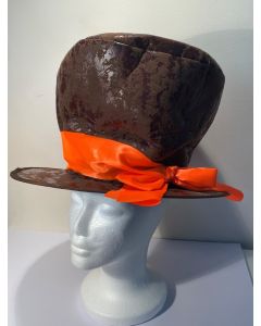 Brown Top Hat with Orange Bow - Mad Hatter (CB1249)