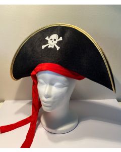 Pirate Hat Black Felt With Attached Red Head Band (CB1253)