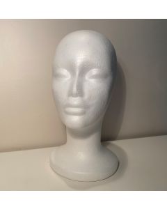 Kim Female White Foam Mannequin Head, Short Neck - 26cm High x 52cm Circumference (Wig Head) (CB9961-1)