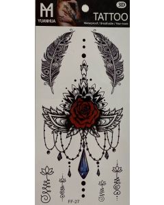 Tattoo Sheet (FF-27) - Rose And Feather Sternum Tattoo (CBT1037)