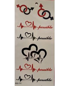 Tattoo Sheet (FF-006) - Gender Symbols And Lovehearts (CBT1044)