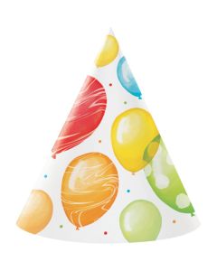 Balloon Bash Birthday - Party Hats Cone Shape (Pack of 8) (CC357388)