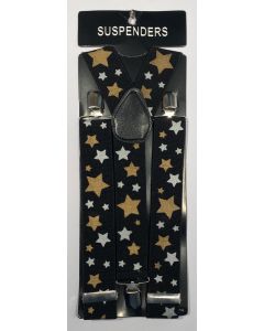 Stars Gold & Silver Print on Black Braces / Suspenders (DUASSTAR)
