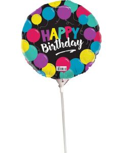Birthday Black - 22cm Foil Balloon On Stick (E5060 )