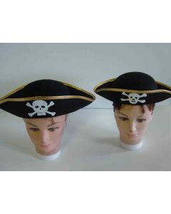 Pirate Hat Tricorn Black - Gold or Silver Trim (HATPIR)