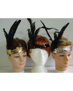 Sequin Headband Gold with Feather (HBSEF-Gold)