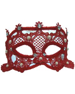Lace Carnival Eyemask With Pearls - Red (MA7153RE)