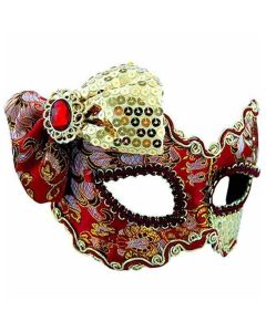 Masquerade Mask - Red & Gold With Bow (MA7160)