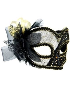 Masquerade Mask - Black With Tulle Details (MA7166)