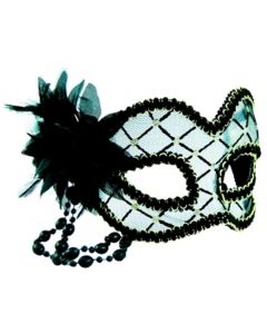 Masquerade Mask - Black & Clear With Flowe (MF7144)