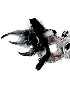 Masquerade Mask - Silver With Side Feather (MF7147)