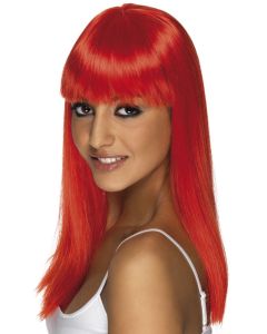 Neon Red Long Straight Glamourama Wig (SM42163)