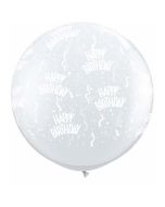 Happy Birthday A Round - Diamond Clear - 3 Foot (3ft) Latex Balloon (28180Q)