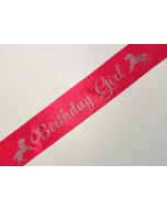 Sash - Birthday Girl Unicorn - Pink With Silver Glitter Print (CB0813)