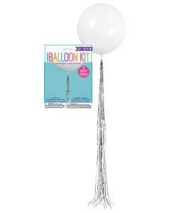 White 60.9cm (24 Inch) Latex Balloon With Silver Tinsel Tassel (54610M)