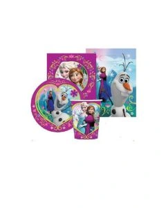 Frozen Party Pack 40 Piece -(Pack of 8) X Plates, Cups Loot Bags & 16 Napkins (010973AM)