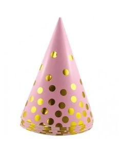 Party Hats - Cone Pink With Gold - Pack 6 (107825A)